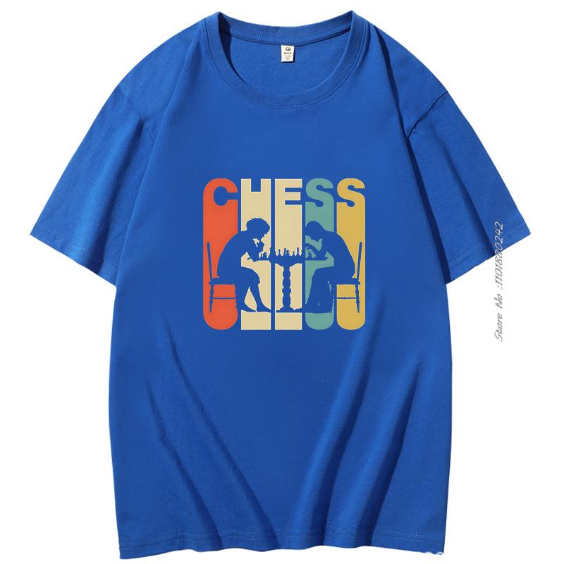 Vintage Style Cotton Tshirt Chess Silhouette T Shirt Men Fashion Printed Tshirt Pure Mens Short Sleeve Tshirt Mens Clothes