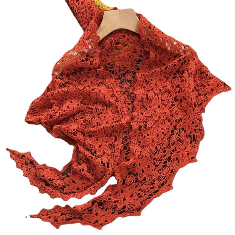 Pure Cotton Neck Protection Lace Hollow Triangle Scarf Hook Shawl Summer With Suspender Skirt Children Outside