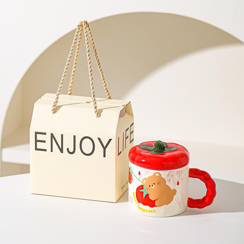 Persimmon Ruyi Ceramic Mug Cute Water Cup High Precision Birthday Gift Cup with Lid Coffee Cup Breakfast Cup