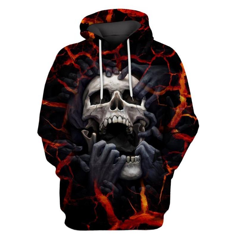 Autumn Vintage Hoodie Men Skull Flaming Graphic 3D Print Hip Hop Style Casual Men's Long Sleeve Oversize Comfortable Clothing