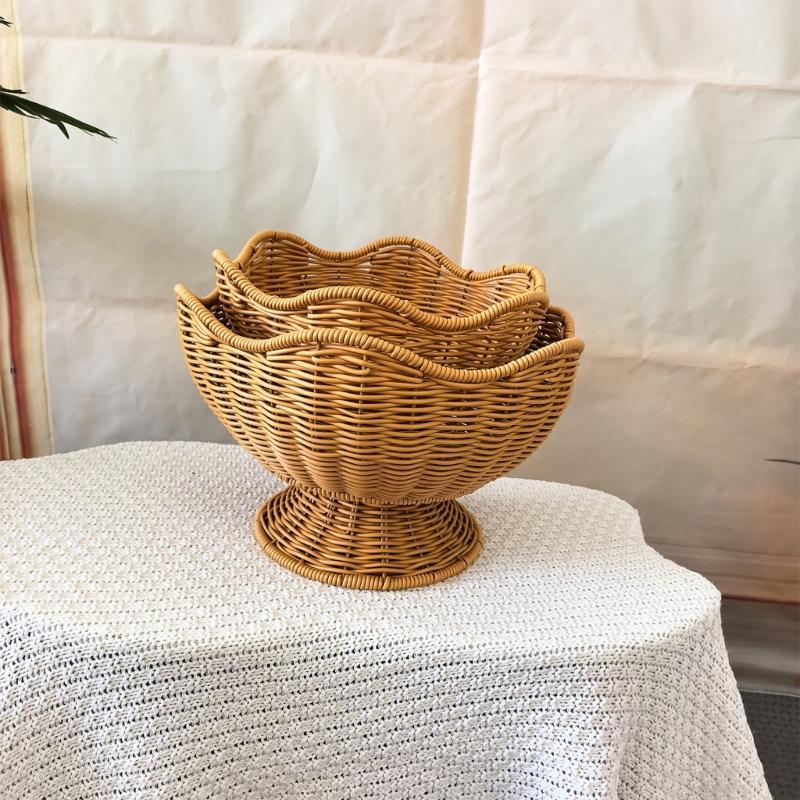 Elegante Cesto Frutta e Verdura Effetto Rattan Materiali PP Organizzatore Multiuso per Cucina con Design Floreale