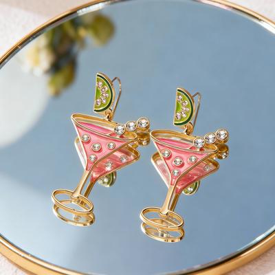 Creative Cocktail Cup Series Design Drop Earrings for Women Imitation Pearl Crystal Rhinestone Goblet Earring Fashion Jewelry