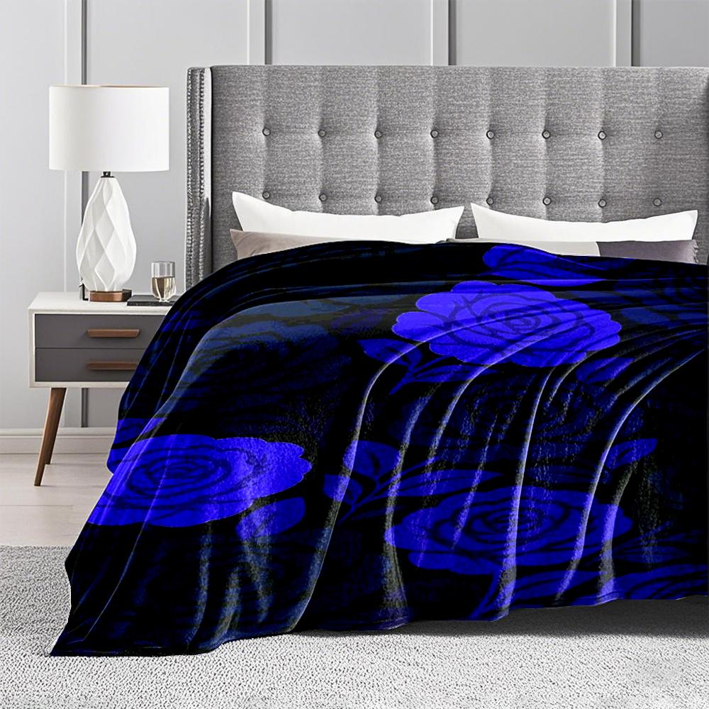 Blue Floral Pattern Keep warm with Dark LeavesFlannel blanket for bedroom, living room, sofa, and nap