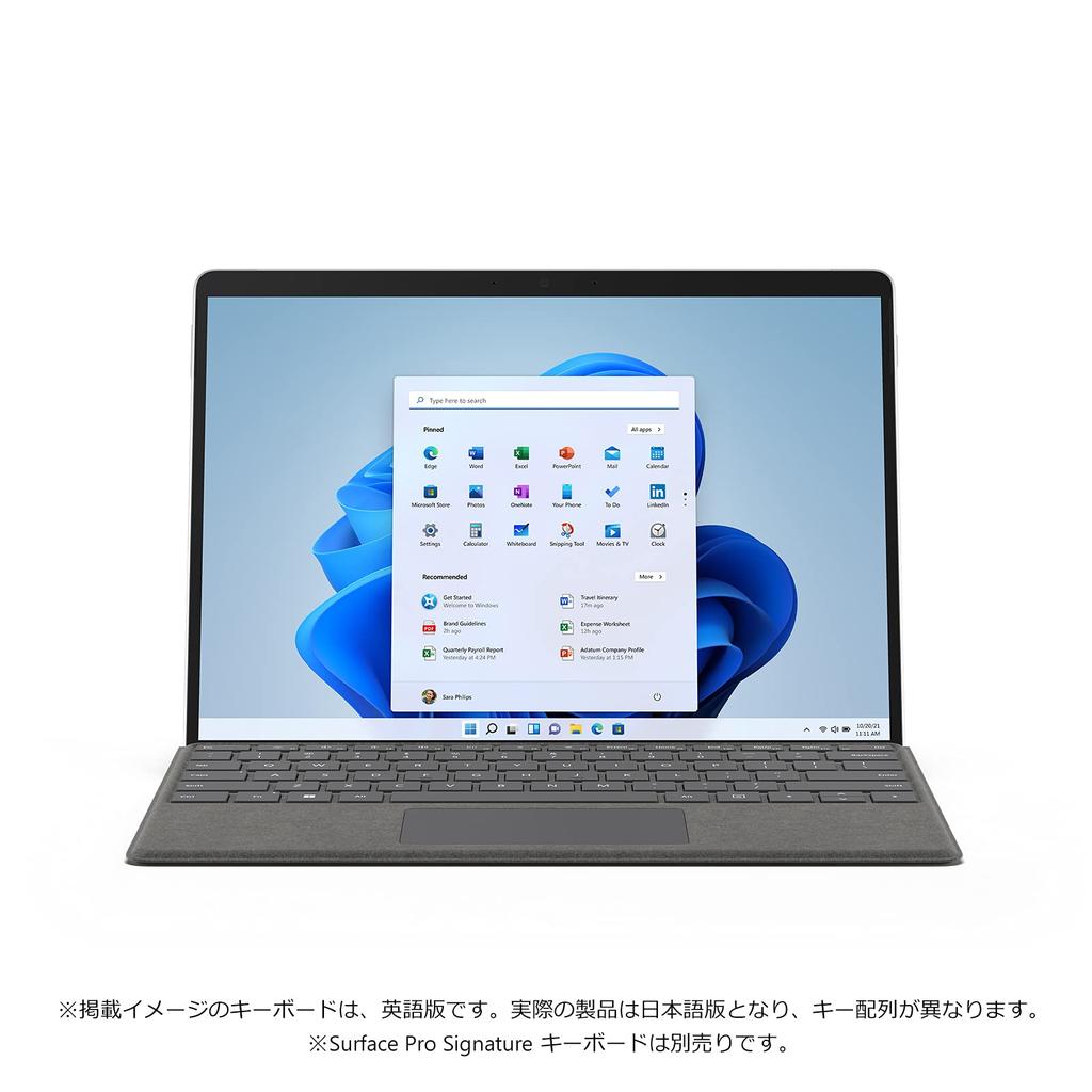 Microsoft Surface Pro 8 Office 2021 installed 13 inches 11th generation Platinum / H&B / / Core-i7 / 16GB/512GB / 8PX-00010