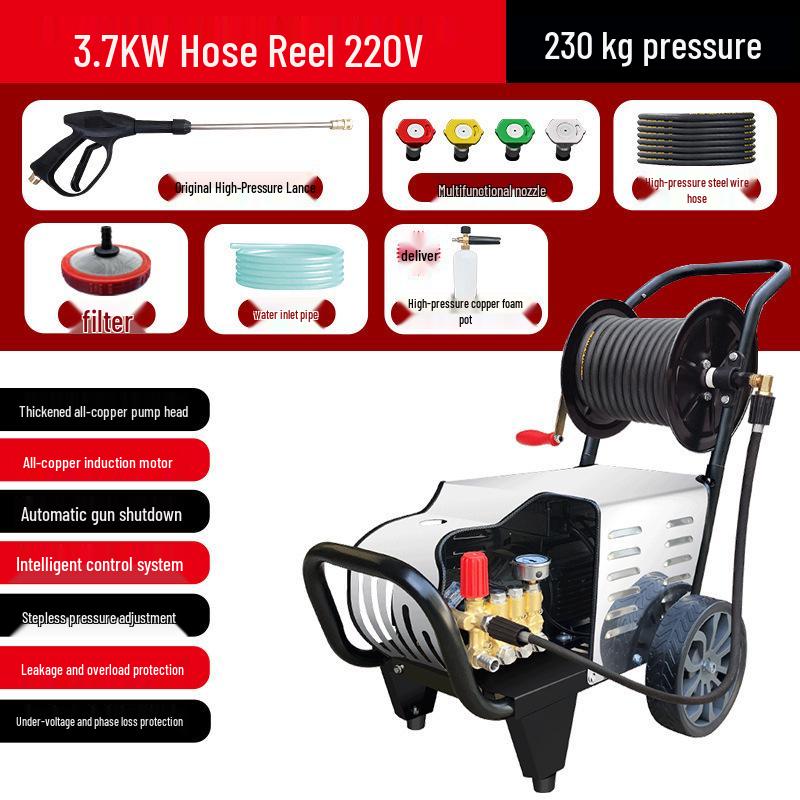 High-Power 220V/380V Commercial Car Wash Machine with Hose Reel for Shop or Farm