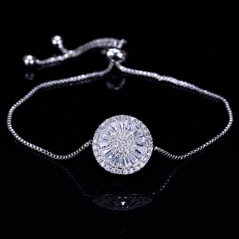 

Round Ladder Zircon Bracelet, Adjustable Pull Hand Jewelry белый