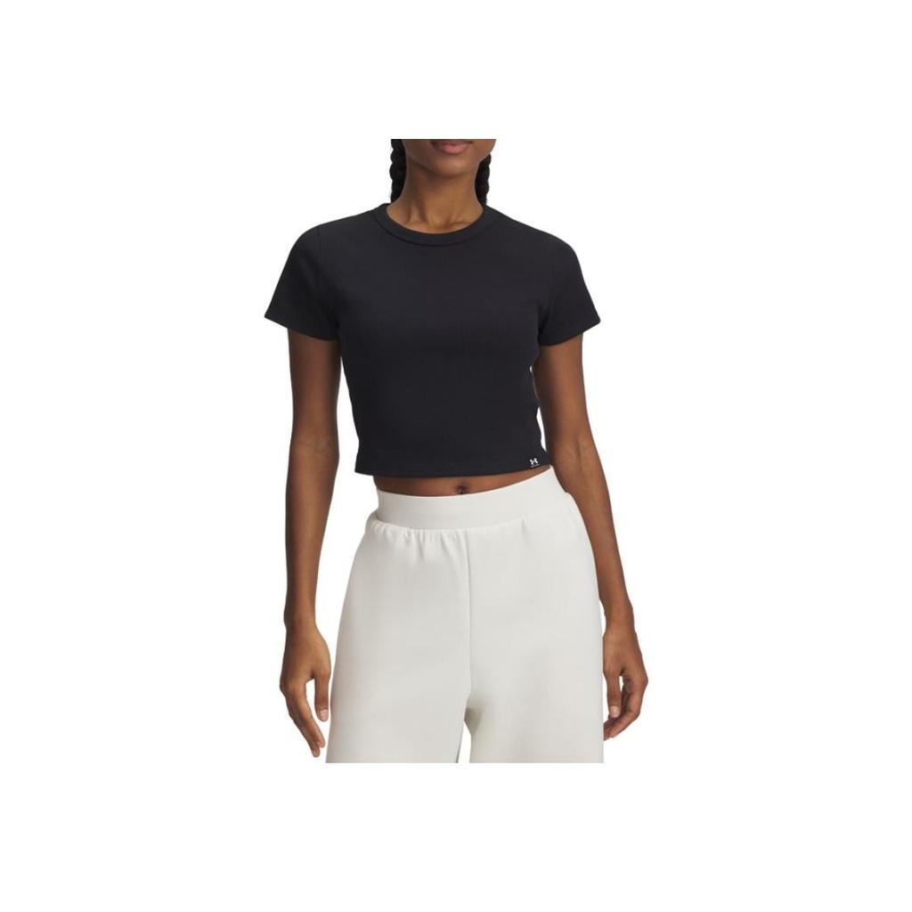 Under Armour Solid Color Round Neck Short Sleeve Crop T-Shirt Women tops Black 6000264-001