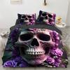 Skull Rose Duvet Cover Set, Gothic Skeleton Bedding Set, Soft Microfiber Quilt Cover Pillowcase, King Queen Size