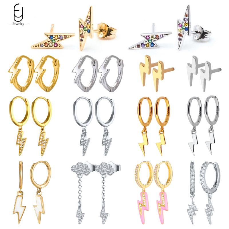 925 Silver Needle Vintage Gold Earrings for women Fashion Lightning Pendant Hoop Earrings Wedding High Luxury Jewelry