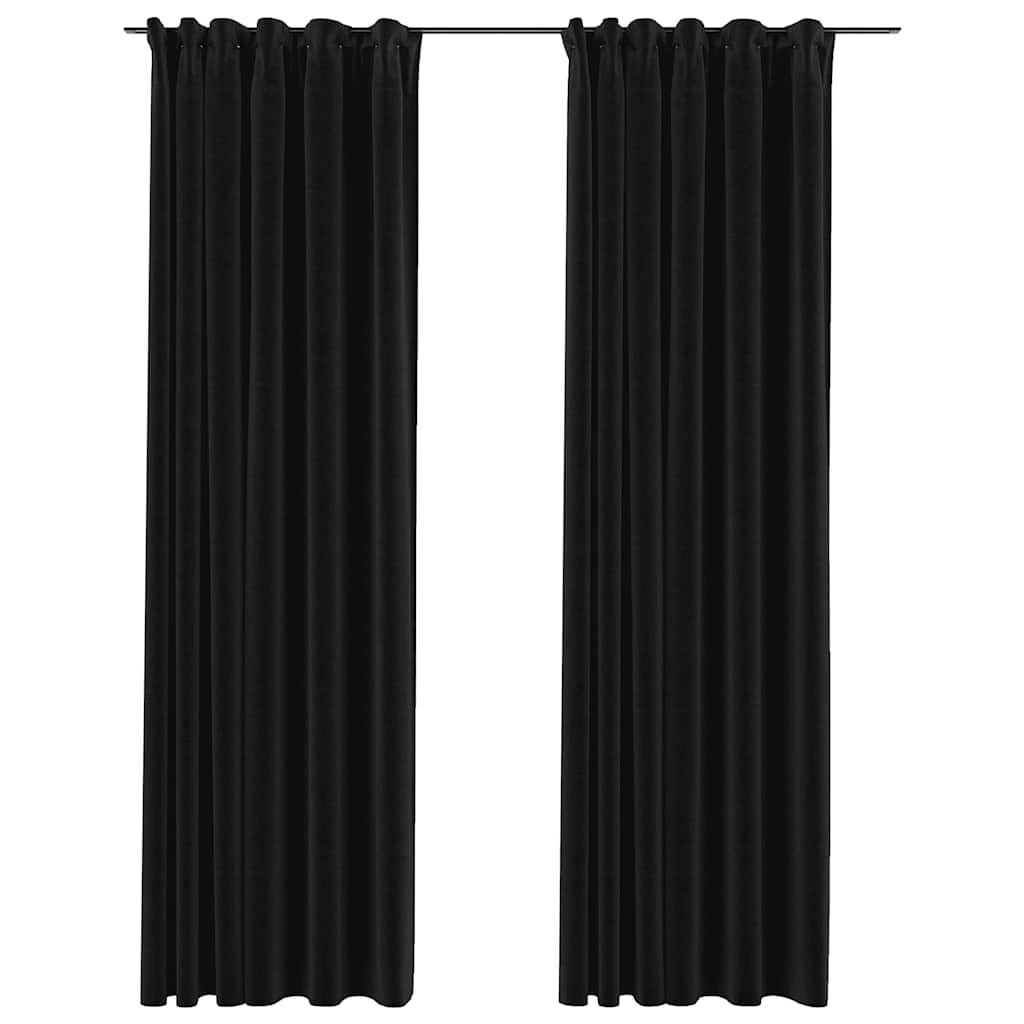 Blackout Curtains with Hooks Linen Look 2 Pcs 140 X 225 Cm
