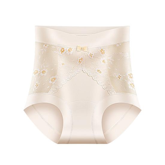 Women's High Waisted Underwear Ladies Sexy Lace Ice Silk Panties Full Coverage Breathable Soft Stretch Briefs