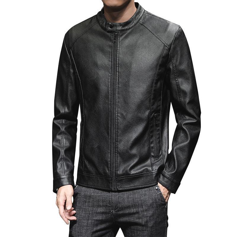 New men's leather jacket slim PU stand-up collar locomotive jacket fashion casual leather jacket men's custom