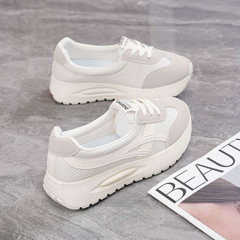 Ins Korean Version of Forrest Gump Shoes Women's Tide 2025 Spring New Thick-soled Heightening Student Mesh Sports Running Casual Shoes