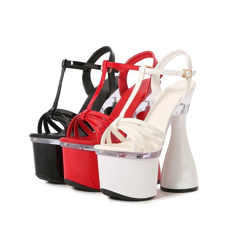 Fashion Gladiators Buckle Strap Platform Sandals Women Transparent PVC 17CM Summer Sexy Party Shoes New Fashion Mixed Colors High Heels