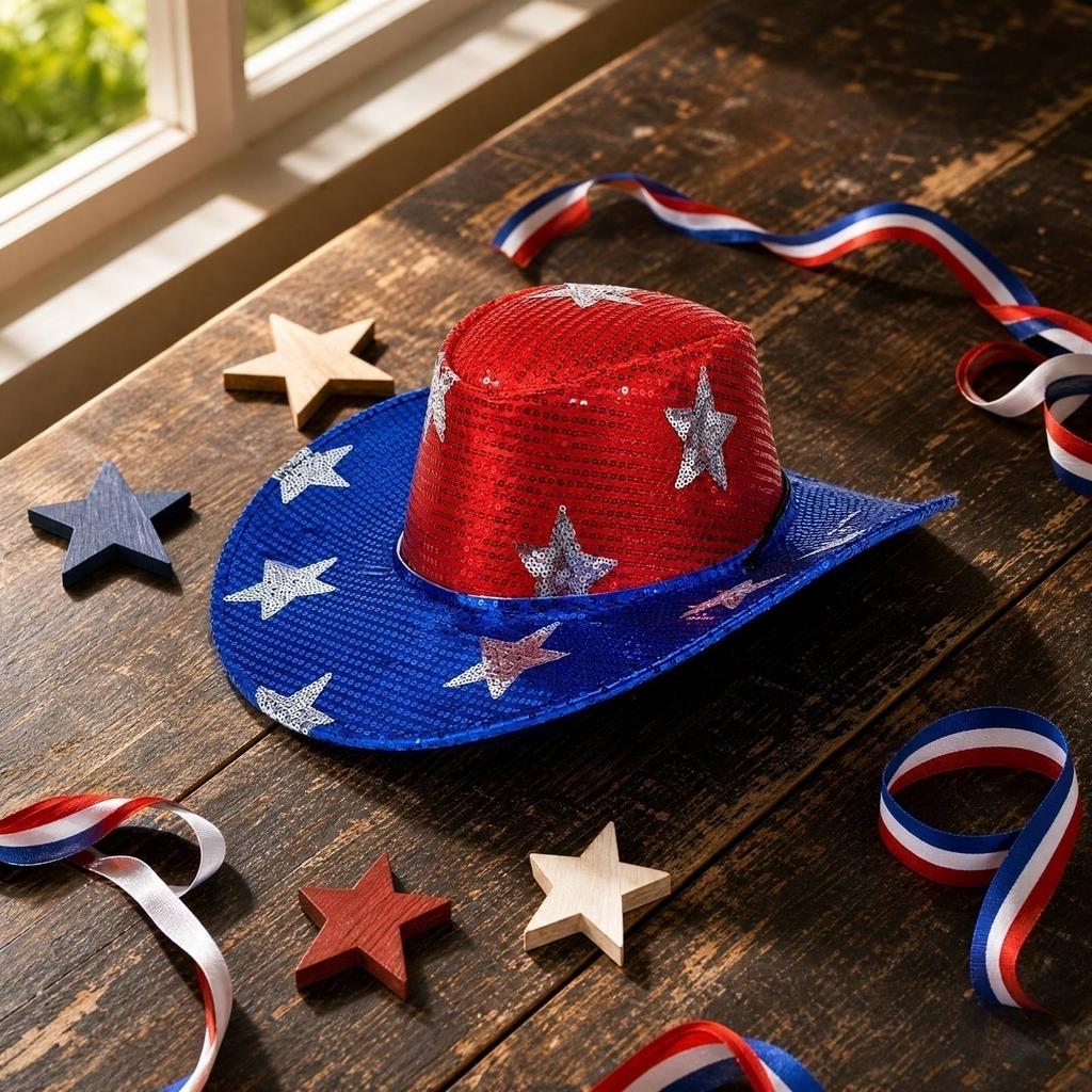 Adult Hat with Sequins and Star for Independence Day