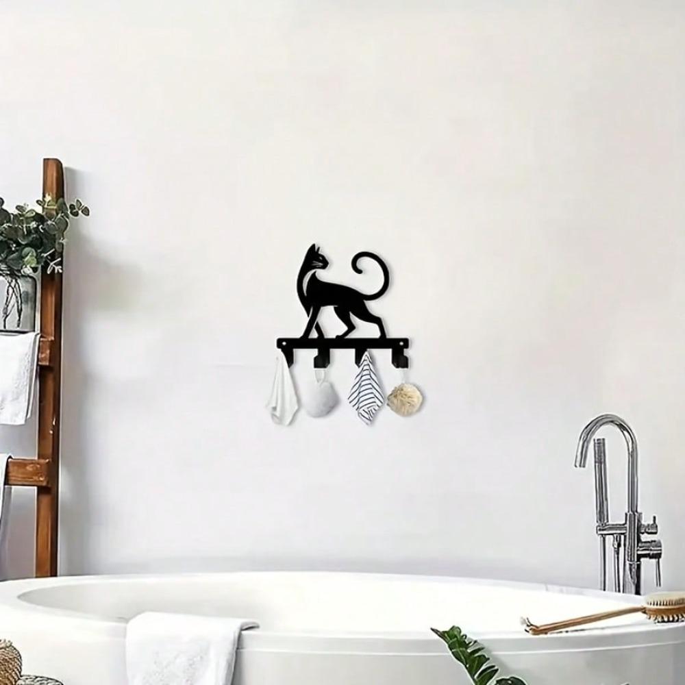 Bohemian Metal Cat Key Hanger Wall Mount Key Holder Durable Iron Black Cat Home Decor