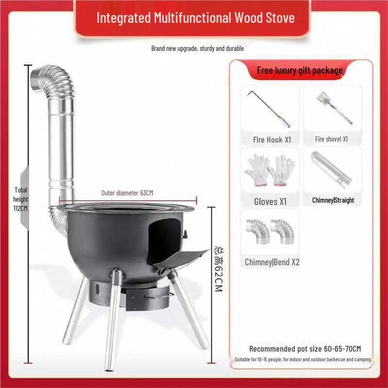 Portable Outdoor Wood-Burning Stove with Large Pot Stand