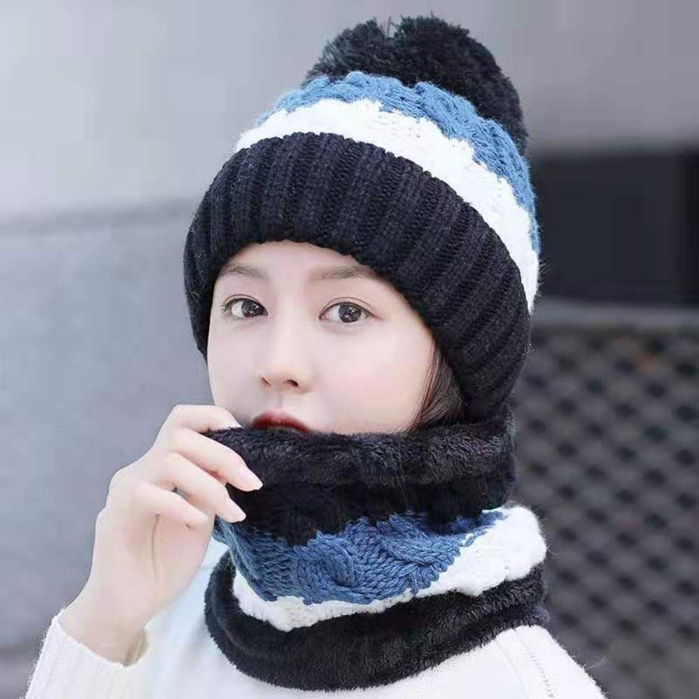 Coral Fleece Woolen Hat Soft Hooded Thermal Cap Fashion Cold Proof Scarf  School