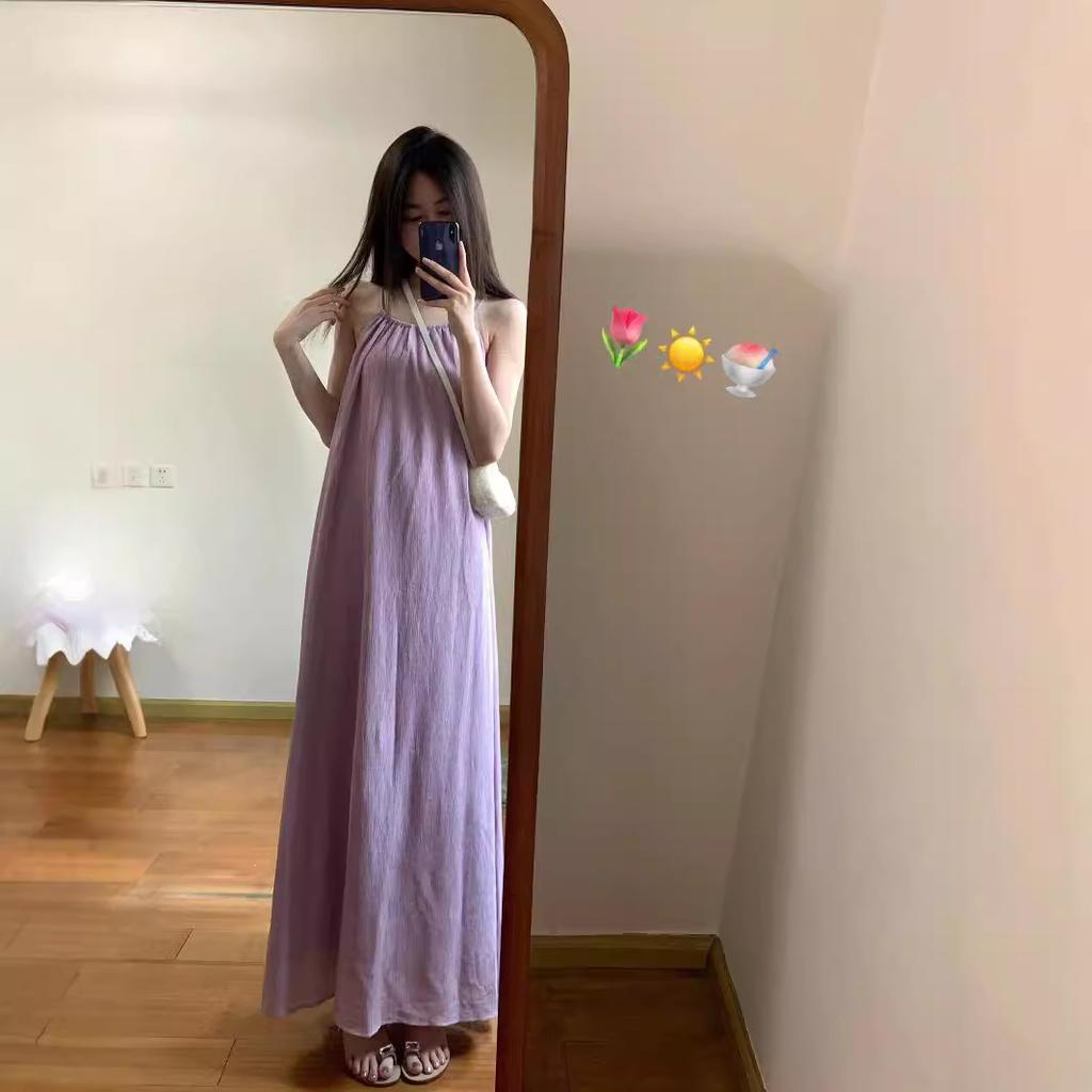 Purple Loose Suspender Dress Women's Summer New Vacation Gentle Long Dress Chic Sleeveless a Word Skirt