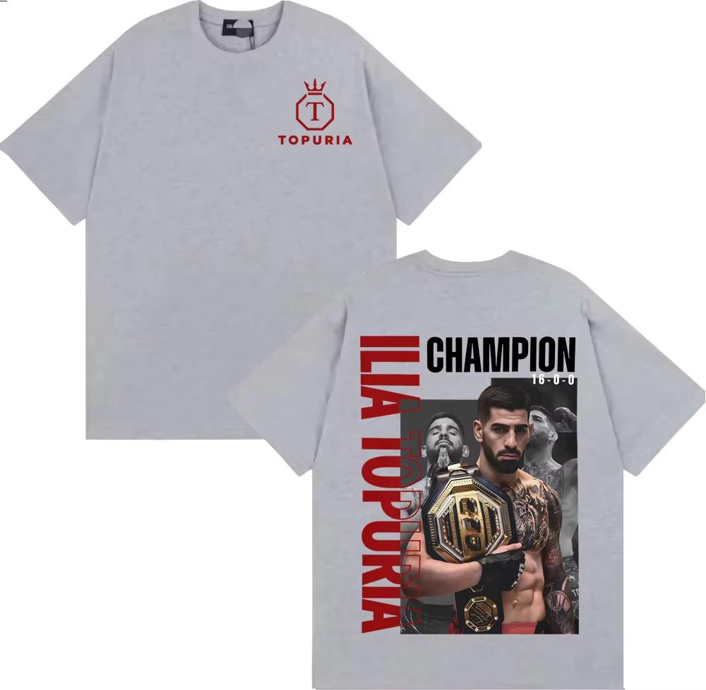 Spain boxer Ilia Topuria 100cotton Unisexs shirt oversized portrait graphics summer Womens Y2k Hip Hop Oneck Streetwear Tshirt