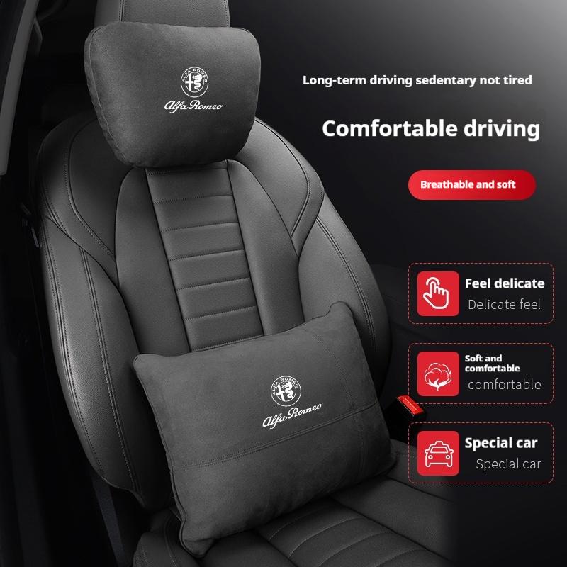 Car Suede Headrest Neck Support Alfa Romeo Giulia Tonale Stelvio Giulietta Mito Milano 147 156 159 166 Seat Waist Cushion Pillow