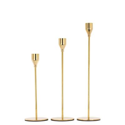 Set of 3 Golden Metal Candlesticks