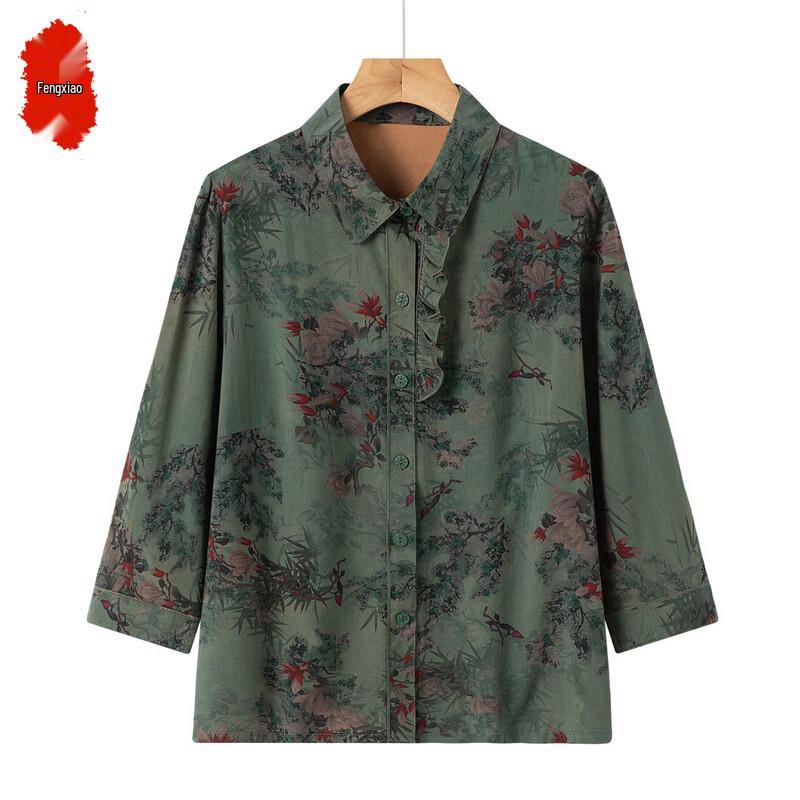New Chinese Style Floral Blouse for Elderly Women