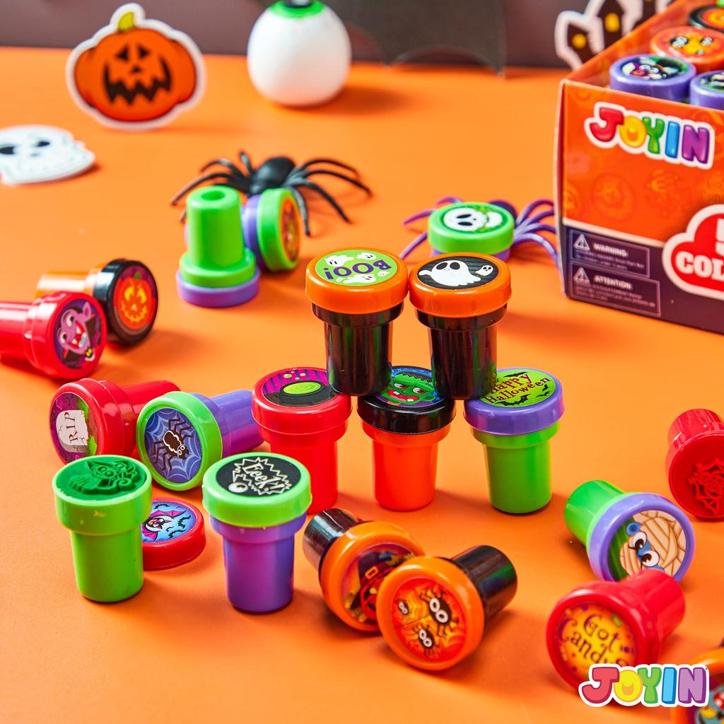 JOYIN 100pcs Halloween Stampers for Kids 25 Designs Assorted Plastic Stamps for Halloween Party Goodie Bag Teacher Student Classroom Game Prizes
