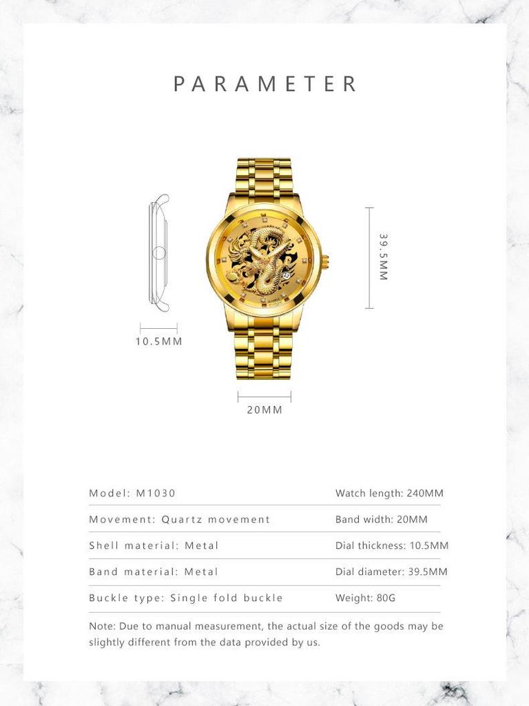 Chinese Dragon Waterproof Square Men's Watch - Fashion Steel Belt Calendar