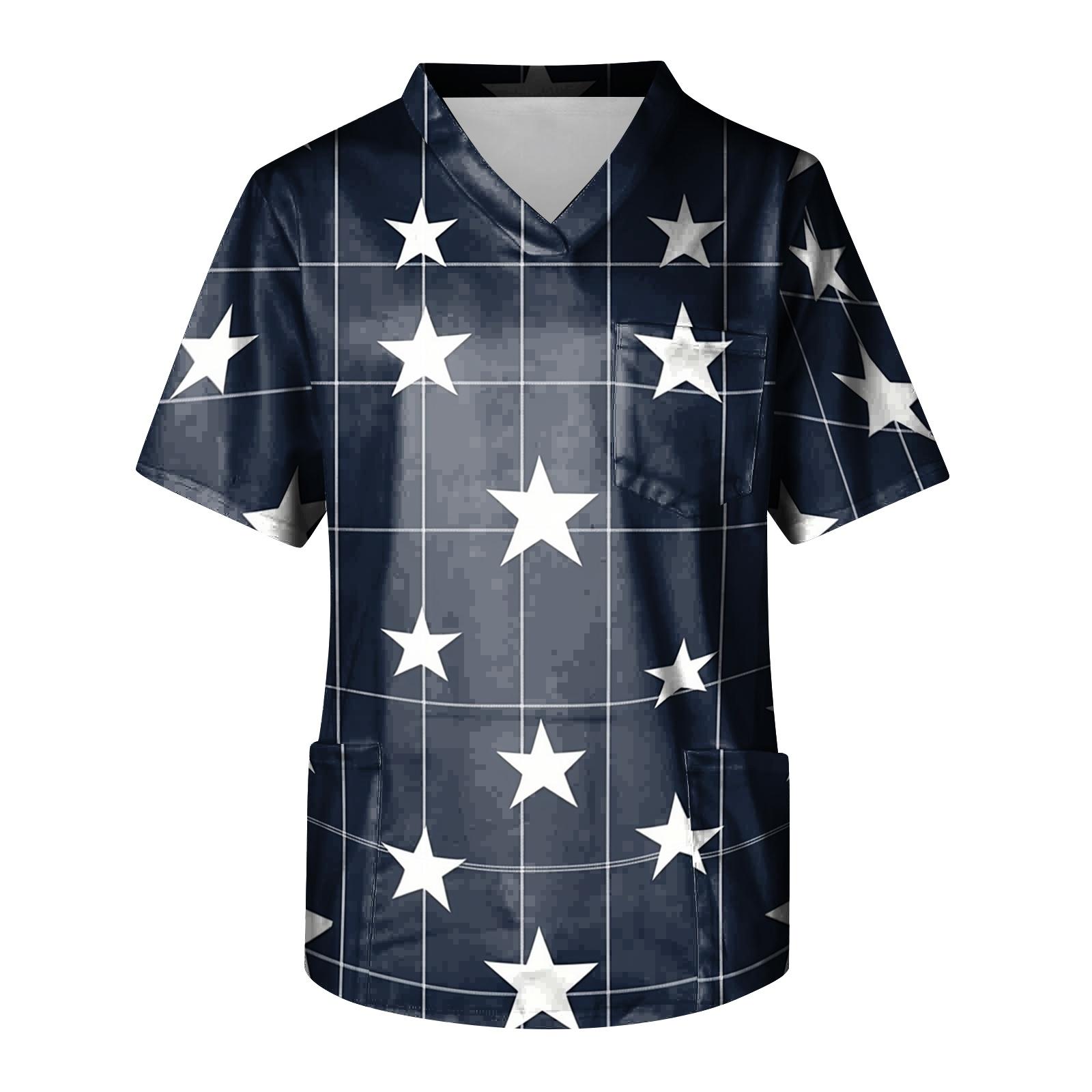 

Men s V Neck Scrub Top with Front Pocket Independence Day Print Comfortable Fit Medical Nursing Work Shirt XXXXXL білий