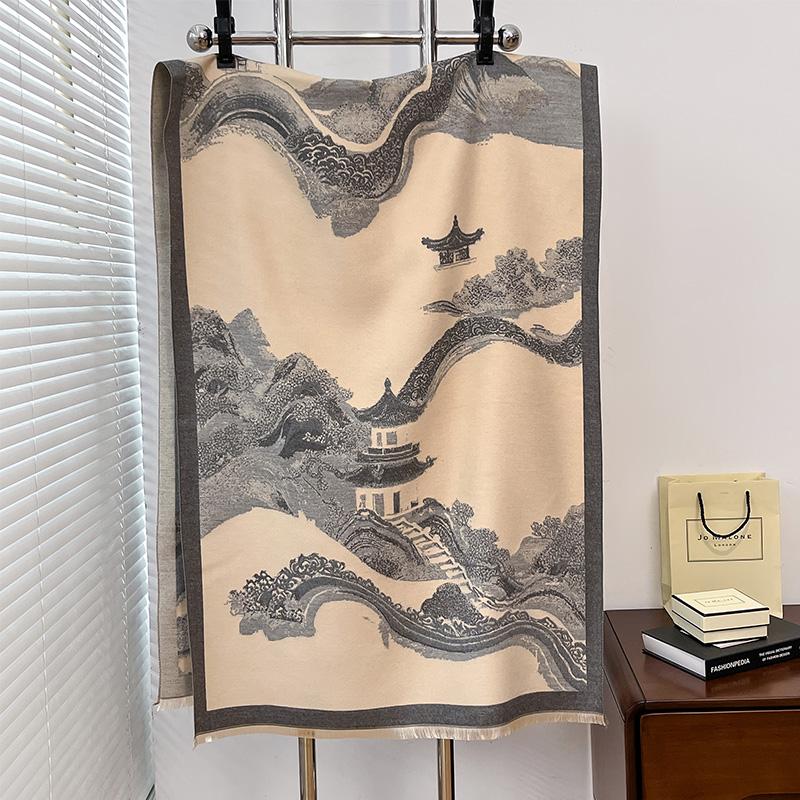 New Luxury Design Winter Cashmere Landscape Painting Scarves High Quality Women Thicken Wrap Shawl Ladies Wool Pashmina Scarf