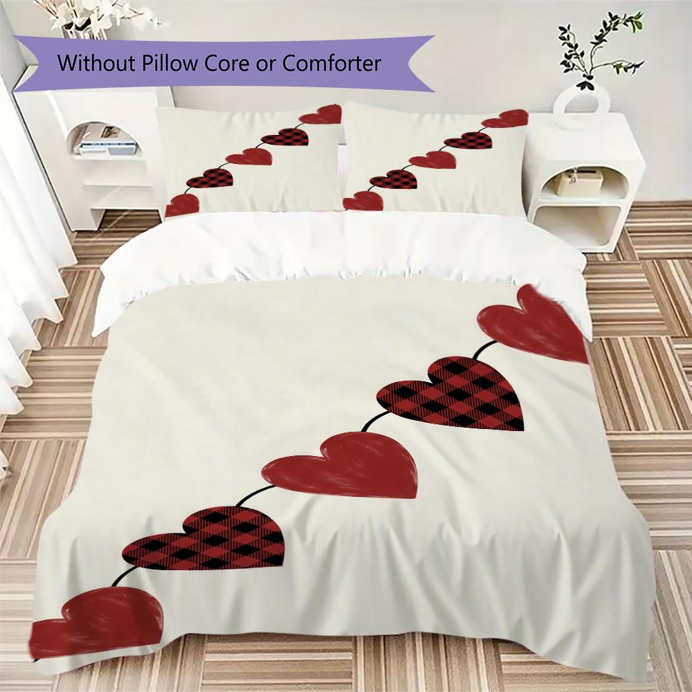 Strawberry and Love Pattern Bedding uilt Set uilt Cover Pillowcase Home Decoration Birthday Gift (1 * duvet cover + 2 * pillowcase without core)