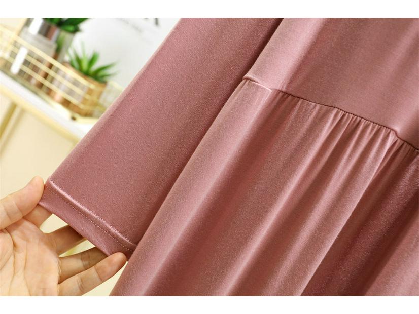 Women's Modal Long Sleeve Swing Dress with Chest Pads - Plus Size Casual for Spring, Summer, Autumn