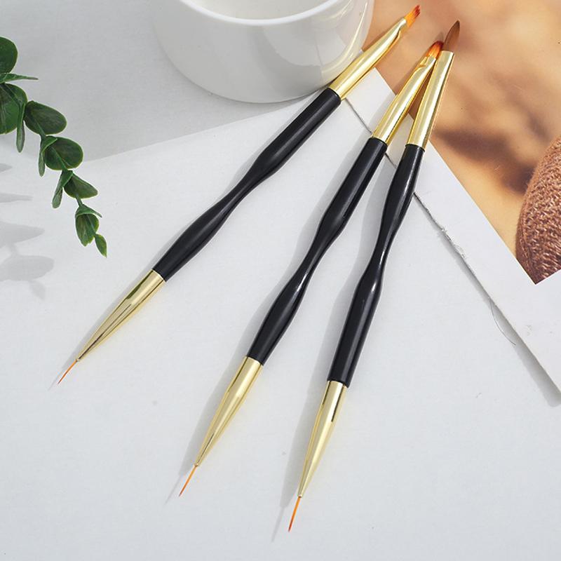 3 Piece French Stripe Manicure Liner Brush Set Tip Ultra Fine Line Drawing Pen Double Ended Gel Paint Brushes Manicure Tools