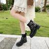 Vintage Woman Western Cowgirl Boot Fashion Belt Buckle Short Booties Autumn Winter Suqare Heel Girl Shoes