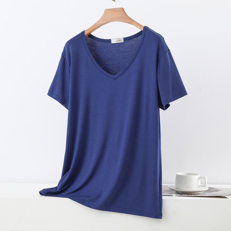 Damen Übergröße V-Ausschnitt Kurzarm Modal T-Shirt für Frühling/Sommer