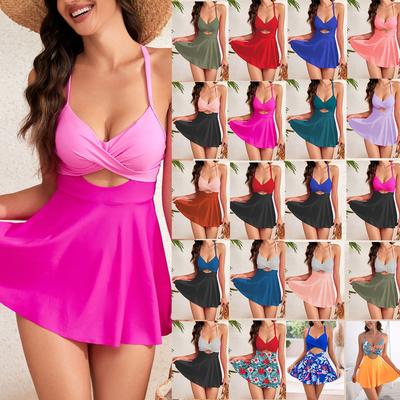 Damenmode Sexy Einteiliger Gepolsterter Ausgeschnittener Bikini Badeanzug Einfarbig Bauchkontrolle Monokini Überkreuzter Rücken Hot Spring Bademode Schlankmachender Badeanzug