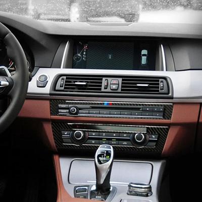 2PCS Carbon Fiber Car CD Control Panel Frame Decoration Stickers Auto Styling Interior Accessories For BMW F10 5 Series 2011-17