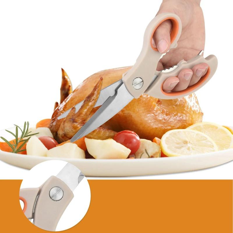 Stainless Steel Multifunctional Kitchen Scissors PP + TPR Comfort Handle Chicken Bone Cutter Shears with Nut Cracker