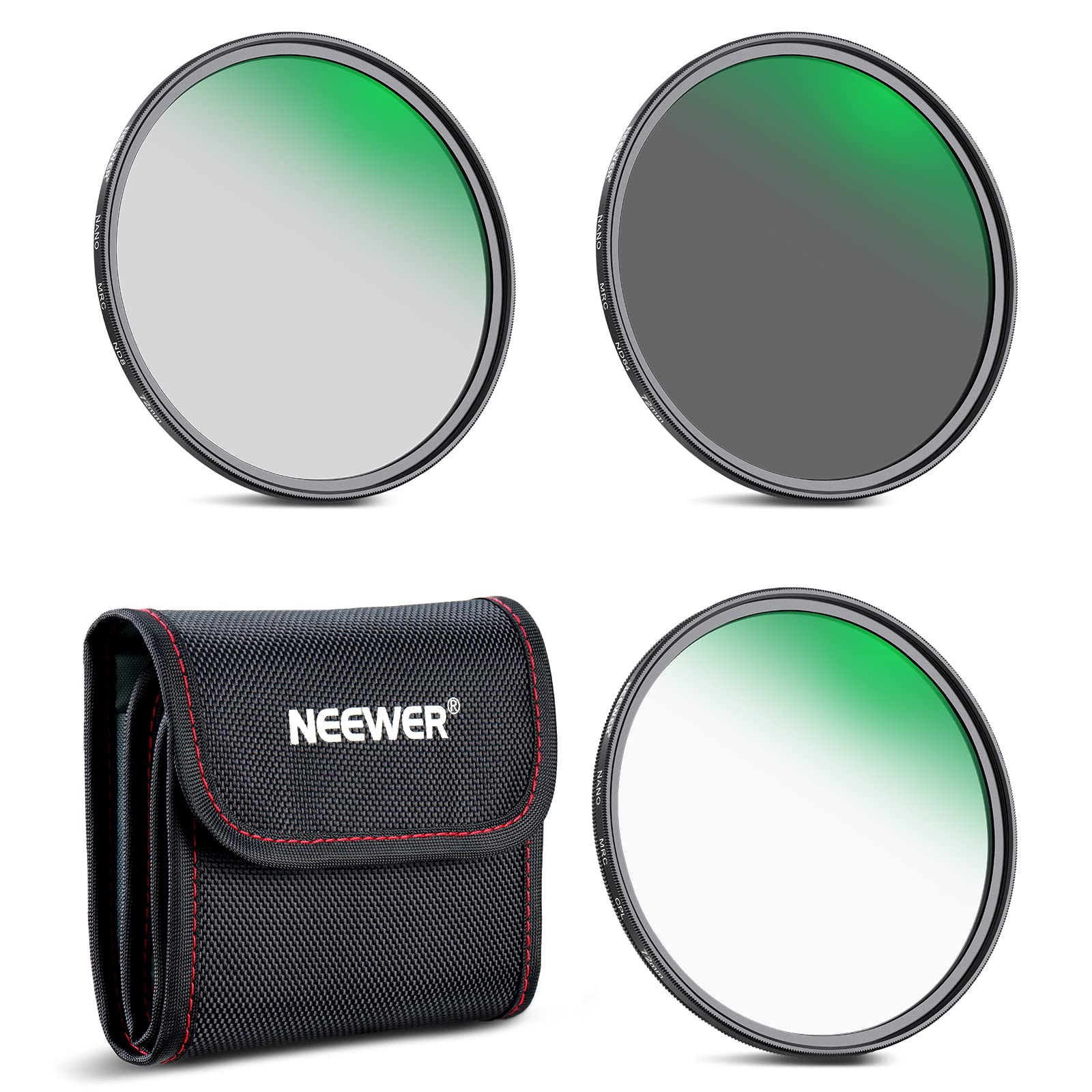

NEEWER 72mm Lens Filter Kit ND8 ND64 CPL Filter Set Neutral Density Circular Polarizing Filter Kit 30 Layer Nano Optical Bag + Coating/HD