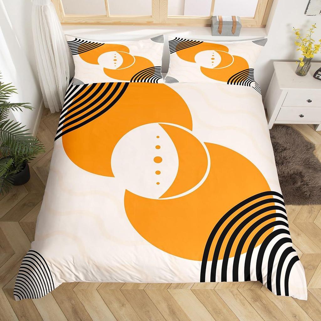 Mid Century Modern Påslakan Set King Abstrakt Geometriska Balansformer Regnbåge Sol Cirklar Boho Täcke Överdrag Sängkläder Set