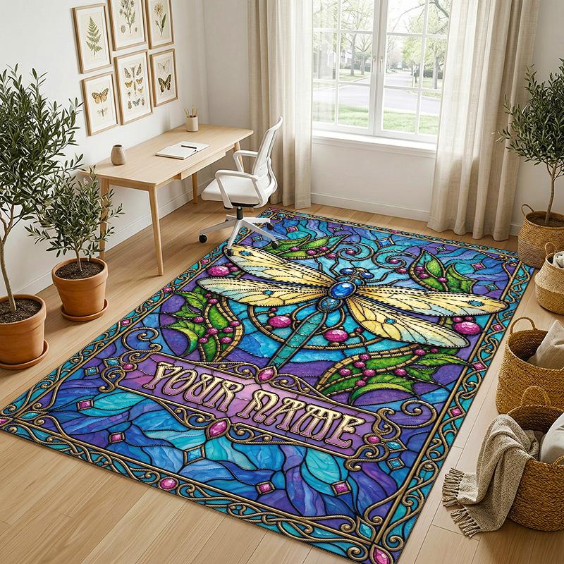 Glamorous Cat Theme Soft Crystal Velvet Rug Custom Name & Text Print Non Slip Floor Rug for Bedroom Living Room
