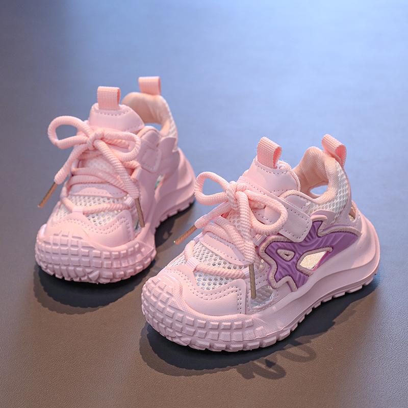 

Kids Sports Sandals Hollowed-out Boys Girls Running Shoes Non-slip Soft Sole 2025 Summer New Children Sneakers Hollowed-out 21 розовый