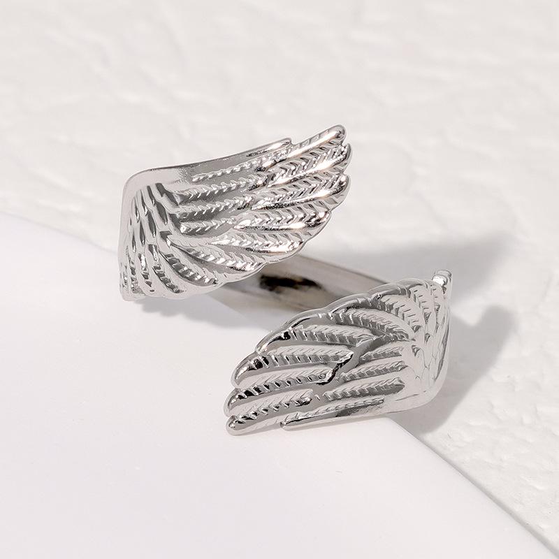 Stainless Steel Rings For Women Men Exaggeration Punk Angel Wings Wide Edged Open Index Finger Ring Charm Jewelry Accessories