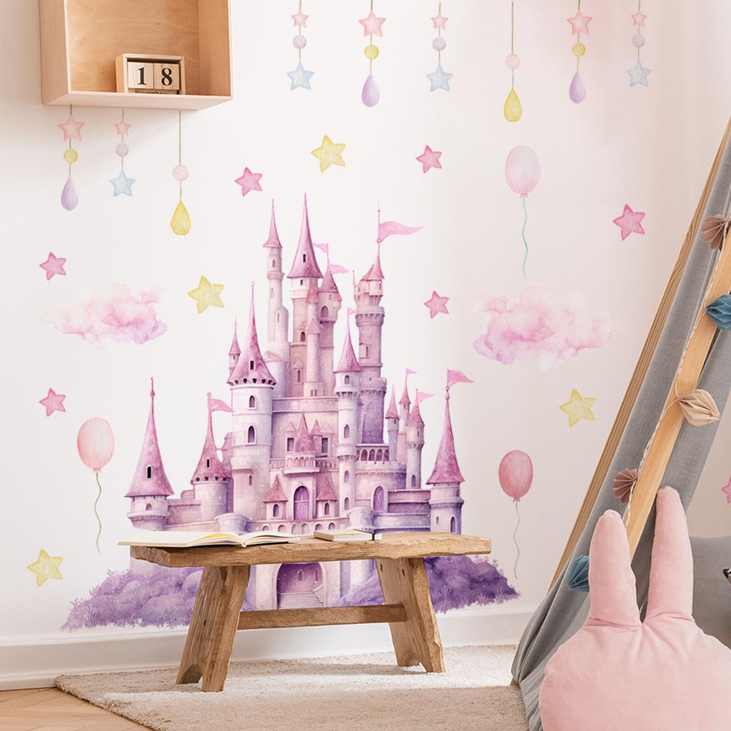 Ms7135 Pink Purple Fairy Tale Castle Star Cloud Wall Sticker Children'S Room Girl Room Decoration Wall Sticker