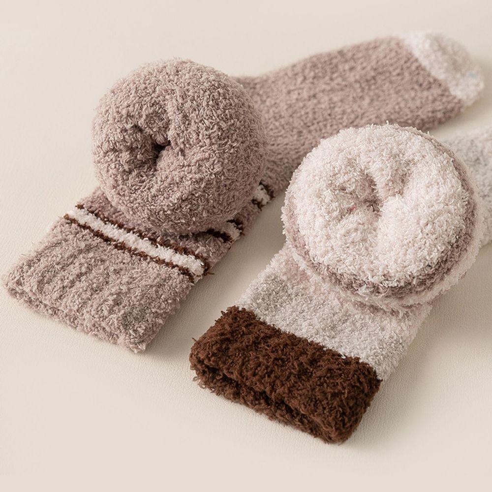 Lässige Warme Streifen Dicke Plüsch Weiche Baumwolle Strumpfwaren Mittelrohrsocken Herrensocken Korallenfleece-Socken