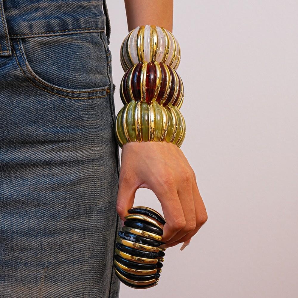 Wide Exaggerated Bracelet Elastic Rope Bead Retro Hand Ring Fashion Acrylic Bangle Gift