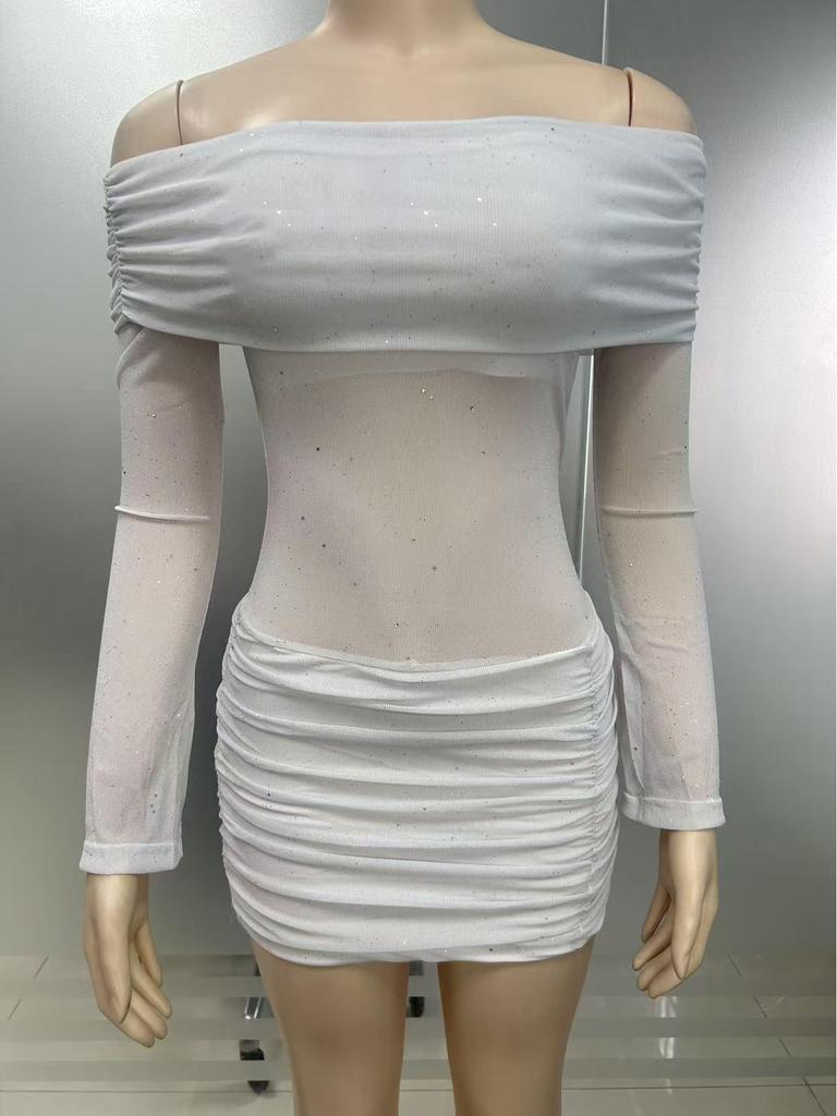 2025 Spring/Summer Shiny Slim-Fit One-Shoulder Hip-Hugging Skirt - European/American Style