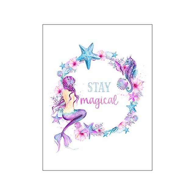 Mermaid Poster Cartoon Starfish Wall Art Hippocampus Nordic Poster and Print White Purple Canvas Painting Picture Home Decor No Frame