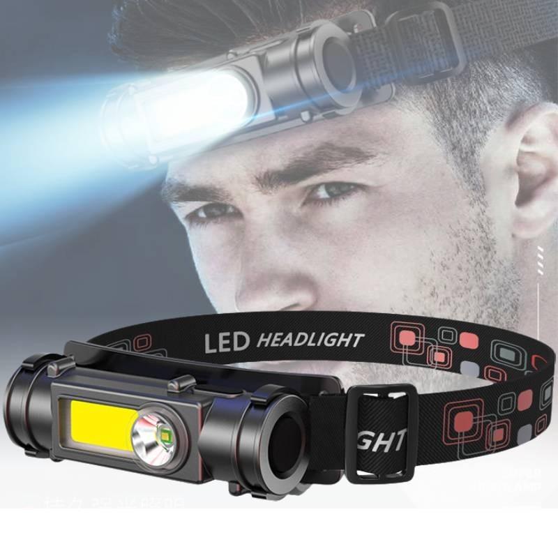 Headlight Strong Dual Light Source Flashlight Cob Outdoor Fishing Hiking Camping